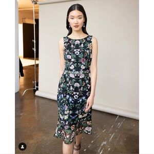 Marchesa Sleeveless Floral Embroidered Tulle Midi Sheath Dress Size 8